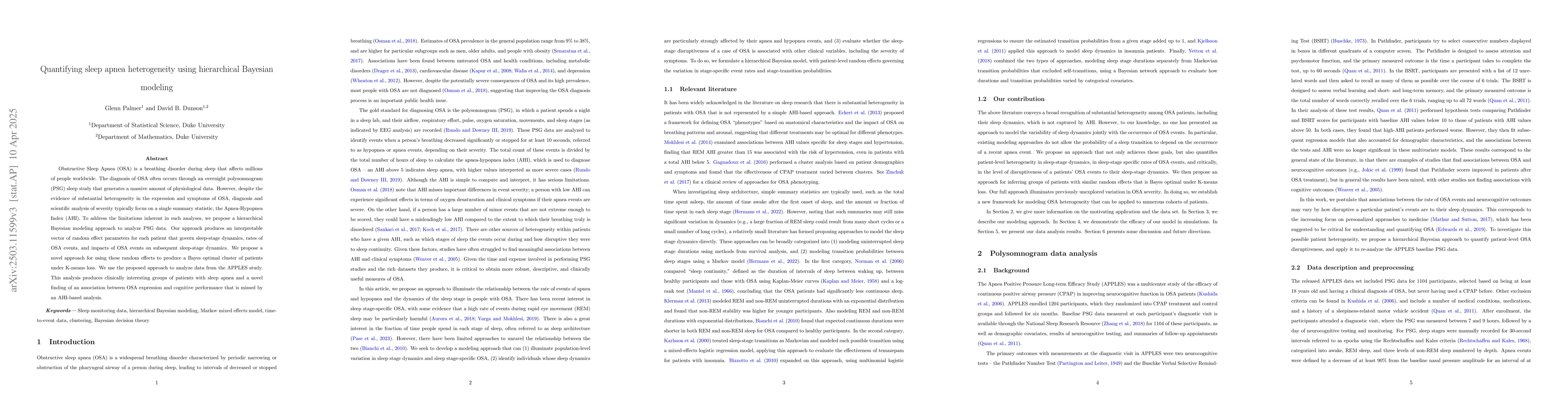 Thumbnail for Quantifying sleep apnea heterogeneity using hierarchical Bayesian
  modeling