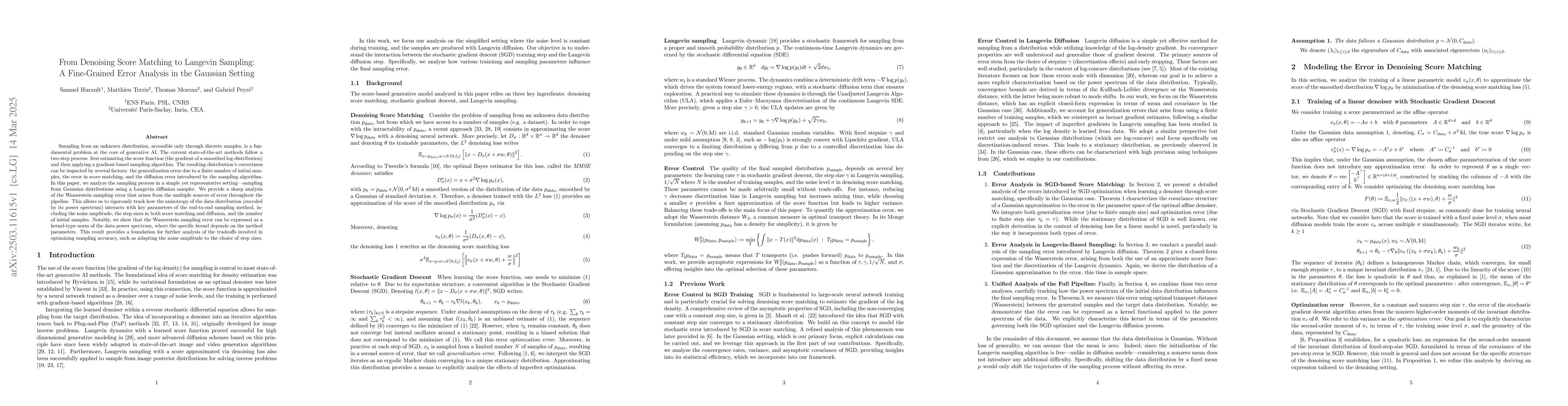 Thumbnail for From Denoising Score Matching to Langevin Sampling: A Fine-Grained Error
  Analysis in the Gaussian Setting