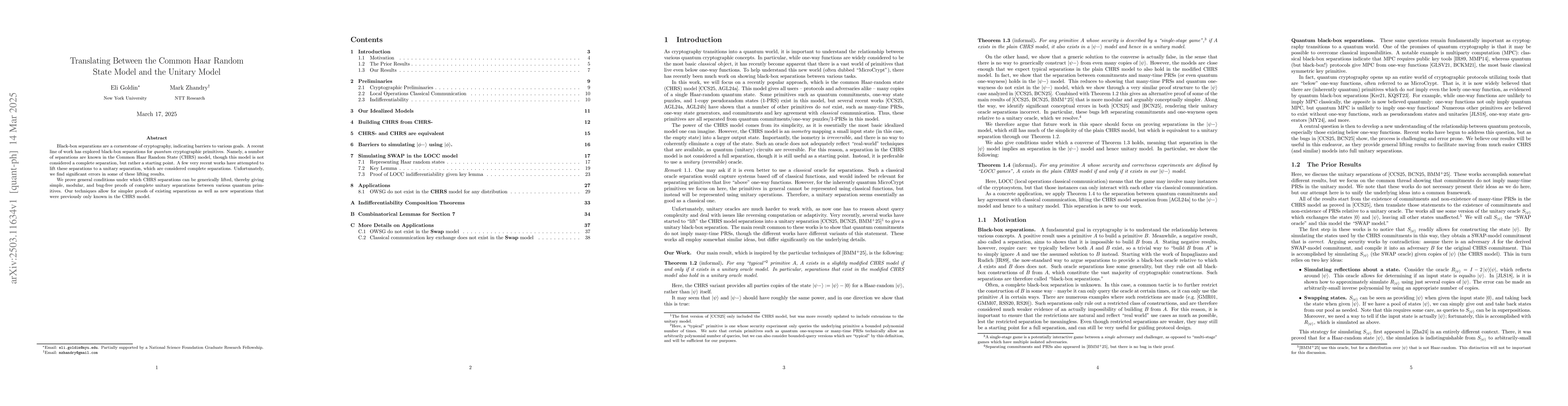 Thumbnail for Translating Between the Common Haar Random State Model and the Unitary
  Model