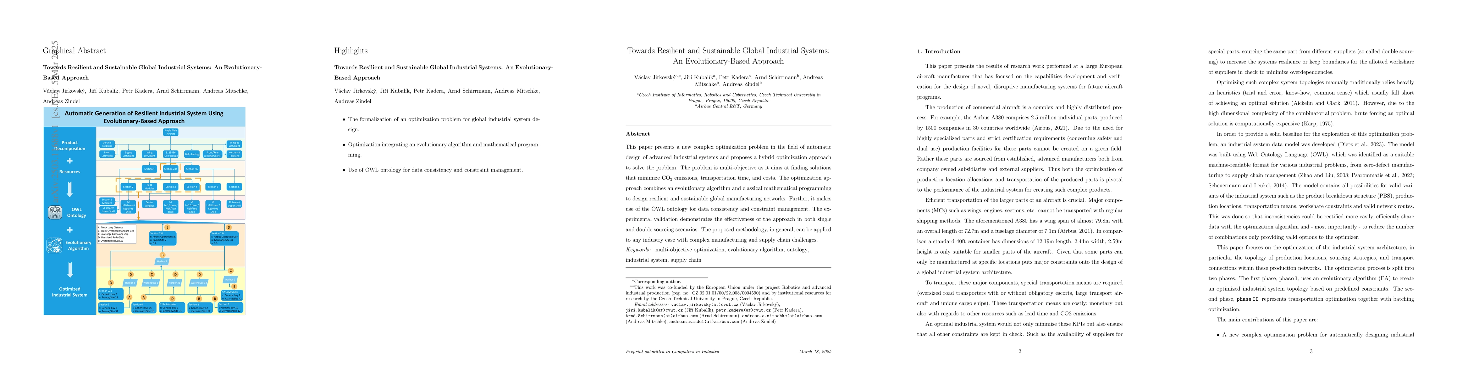 Thumbnail for Towards Resilient and Sustainable Global Industrial Systems: An
  Evolutionary-Based Approach