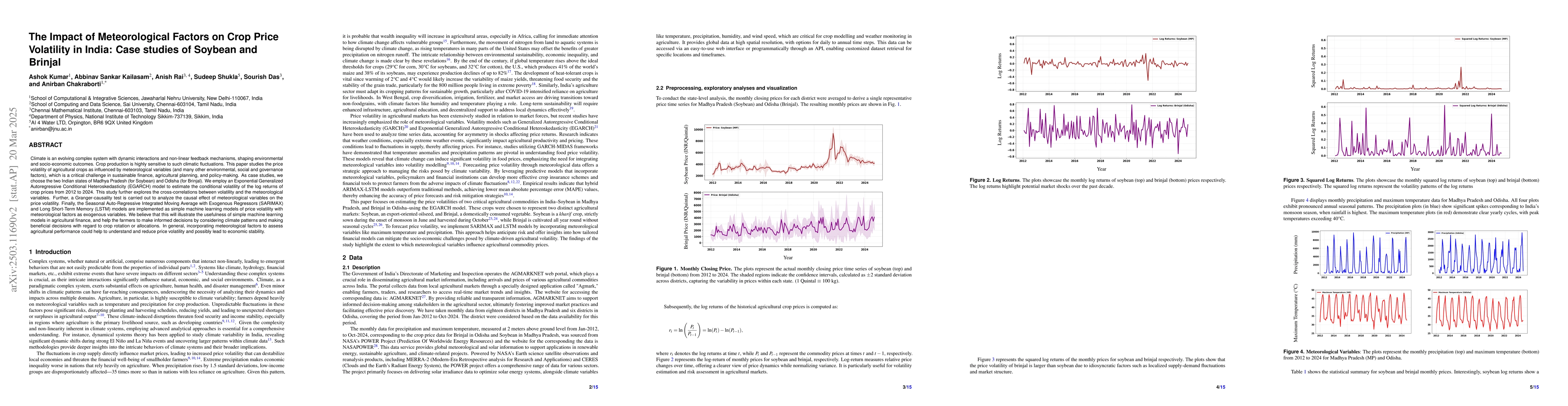 Thumbnail for The Impact of Meteorological Factors on Crop Price Volatility in India:
  Case studies of Soybean and Brinjal