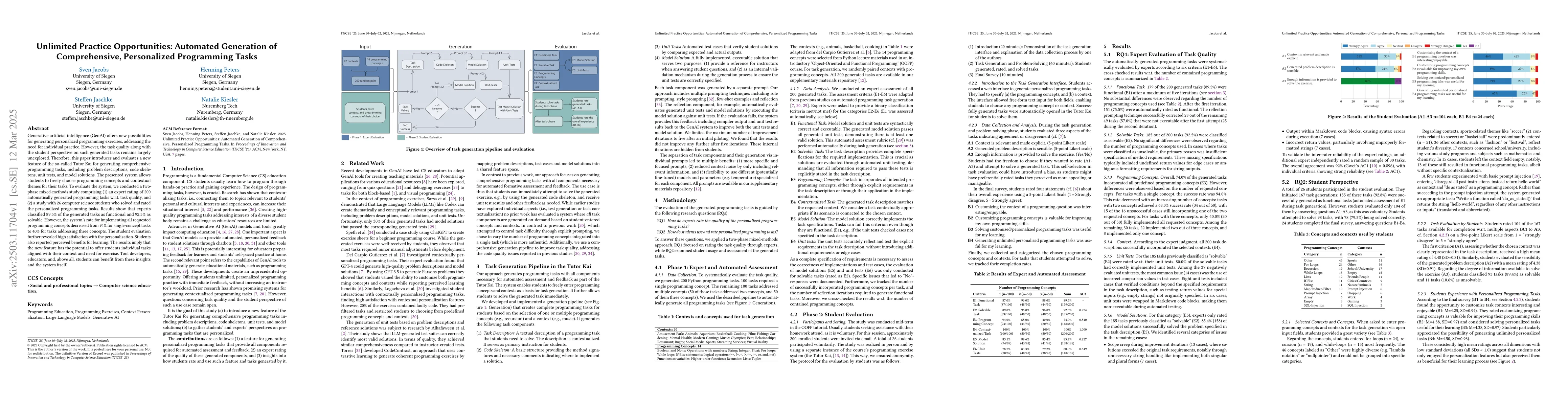 Thumbnail for Unlimited Practice Opportunities: Automated Generation of Comprehensive,
  Personalized Programming Tasks