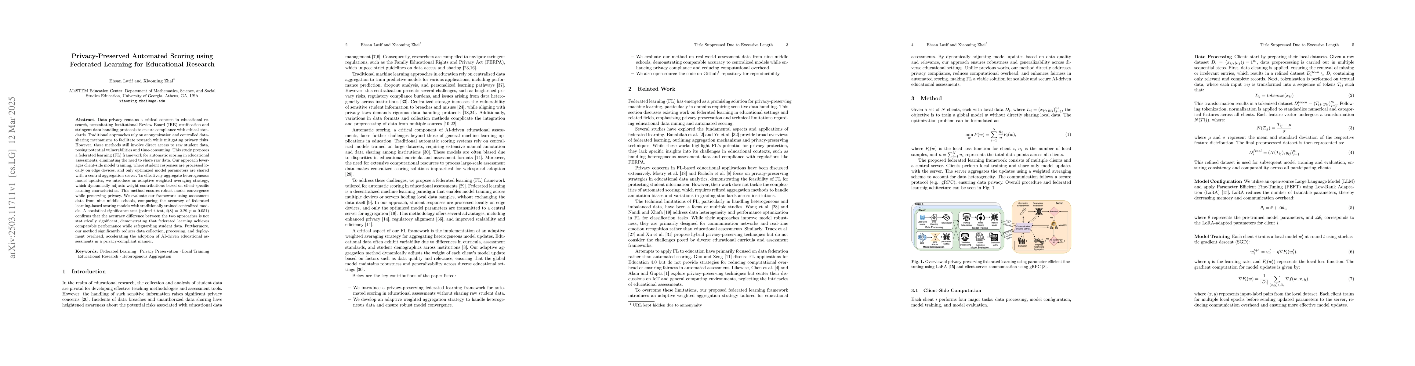 Thumbnail for Privacy-Preserved Automated Scoring using Federated Learning for
  Educational Research