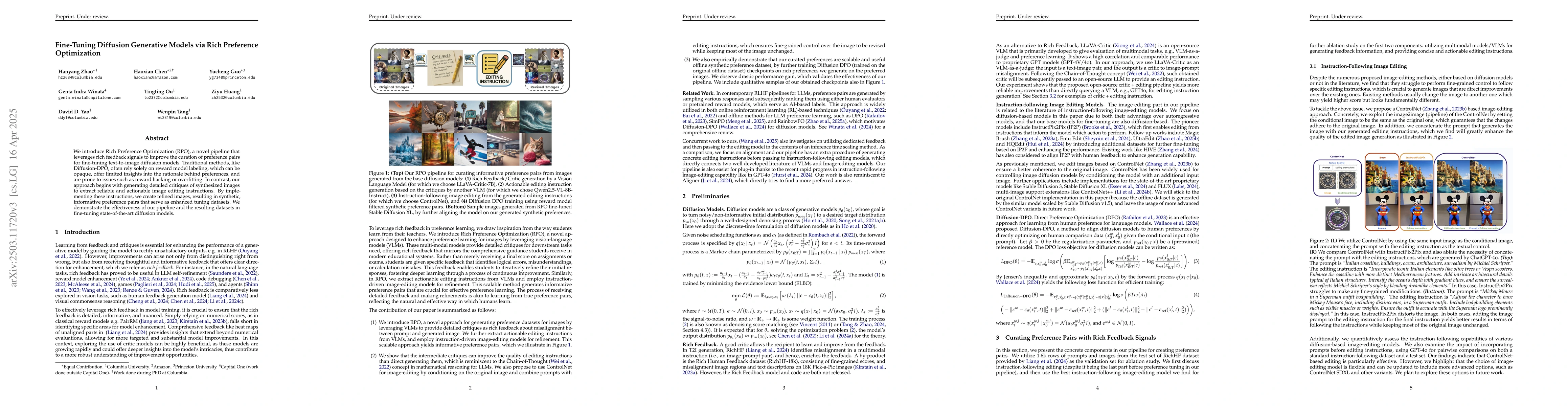 Thumbnail for Fine-Tuning Diffusion Generative Models via Rich Preference Optimization