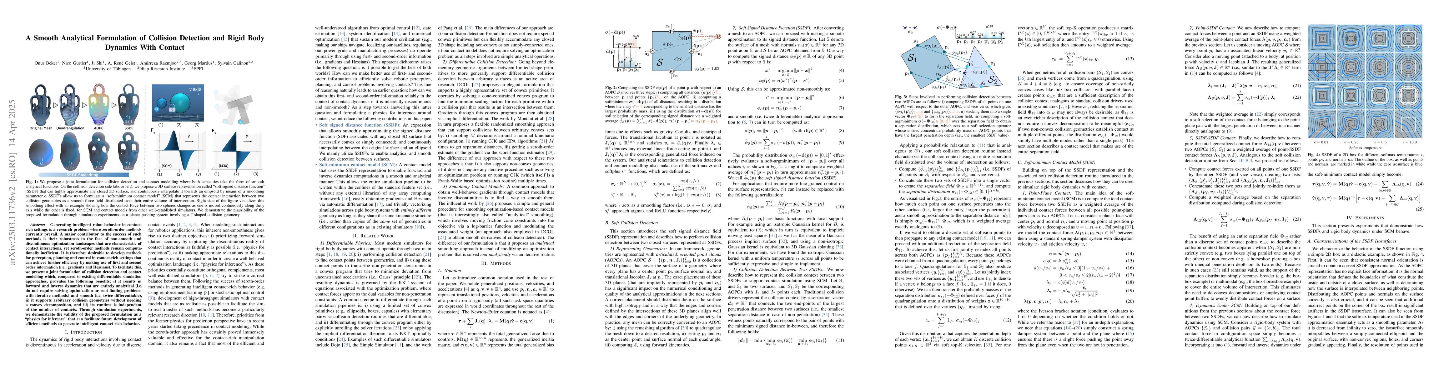 Thumbnail for A Smooth Analytical Formulation of Collision Detection and Rigid Body
  Dynamics With Contact