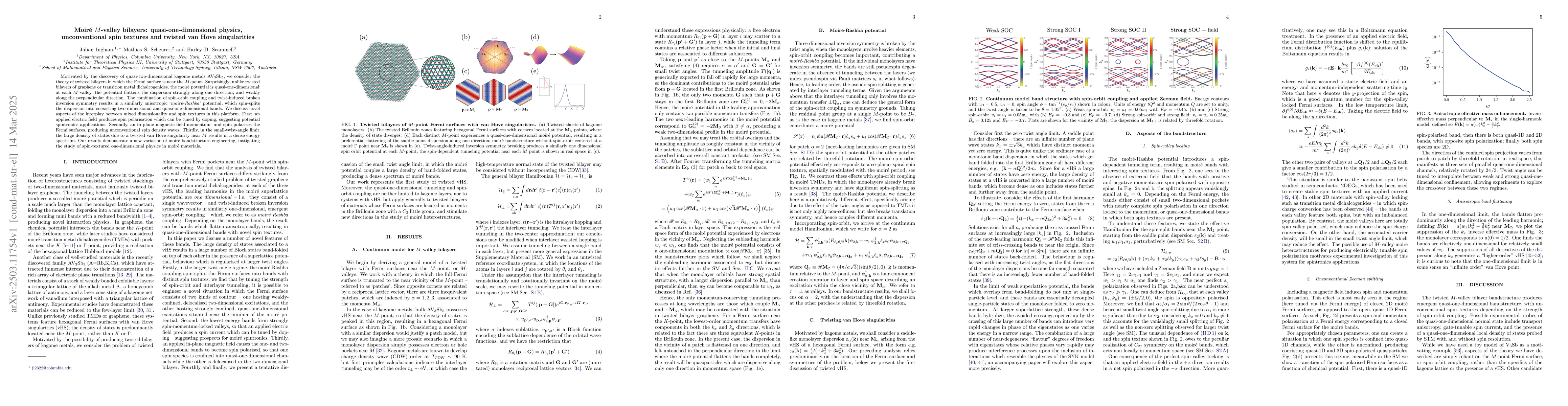 Thumbnail for Moiré $M$-valley bilayers: quasi-one-dimensional physics,
  unconventional spin textures and twisted van Hove singularities