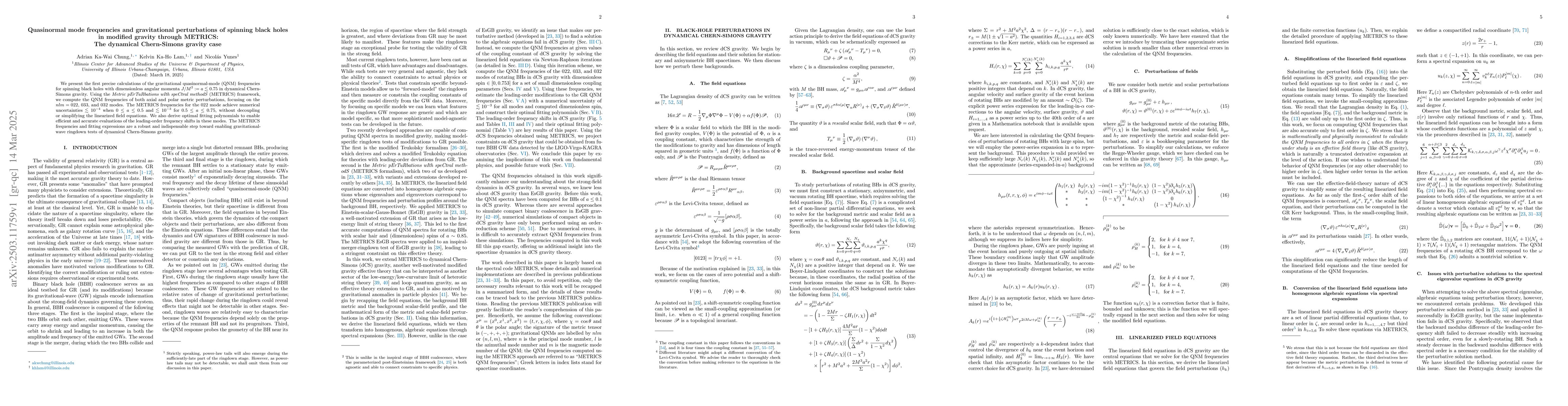 Thumbnail for Quasinormal mode frequencies and gravitational perturbations of spinning
  black holes in modified gravity through METRICS: The dynamical Chern-Simons
  gravity case