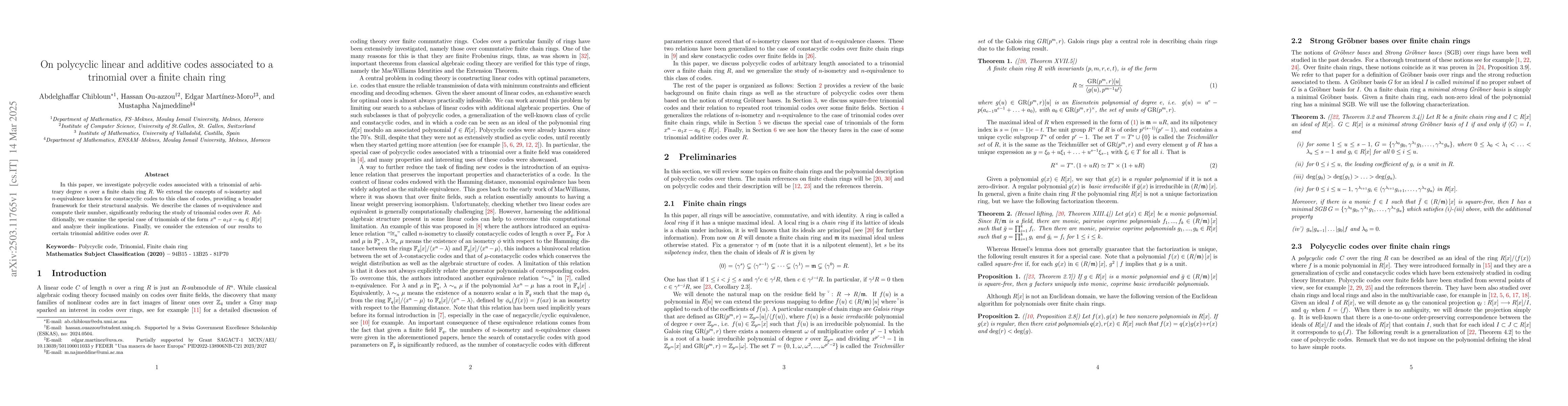 Thumbnail for On polycyclic linear and additive codes associated to a trinomial over a
  finite chain ring
