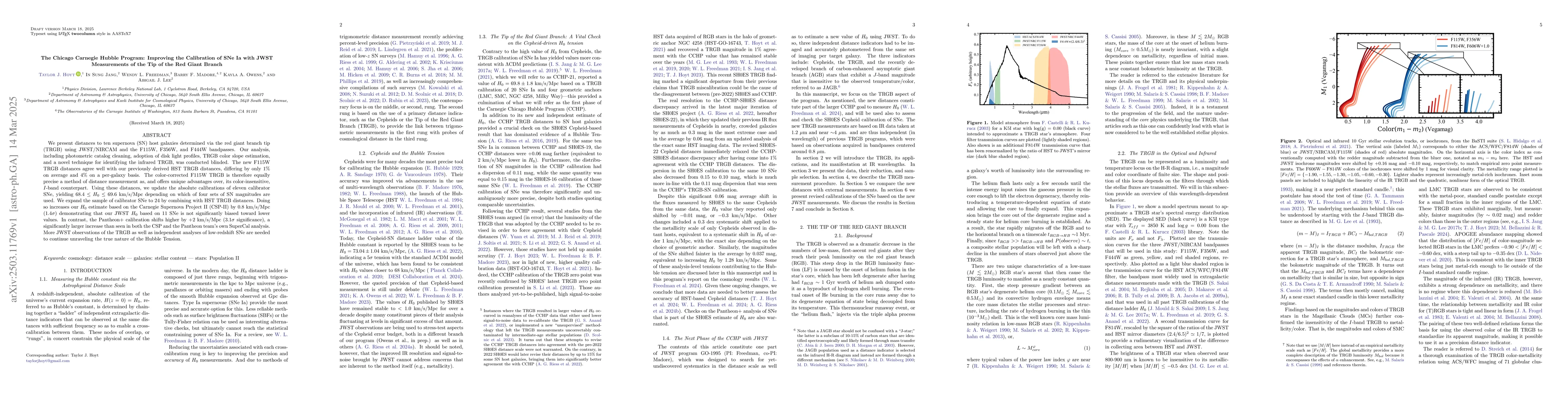 Thumbnail for The Chicago Carnegie Hubble Program: Improving the Calibration of SNe Ia
  with JWST Measurements of the Tip of the Red Giant Branch
