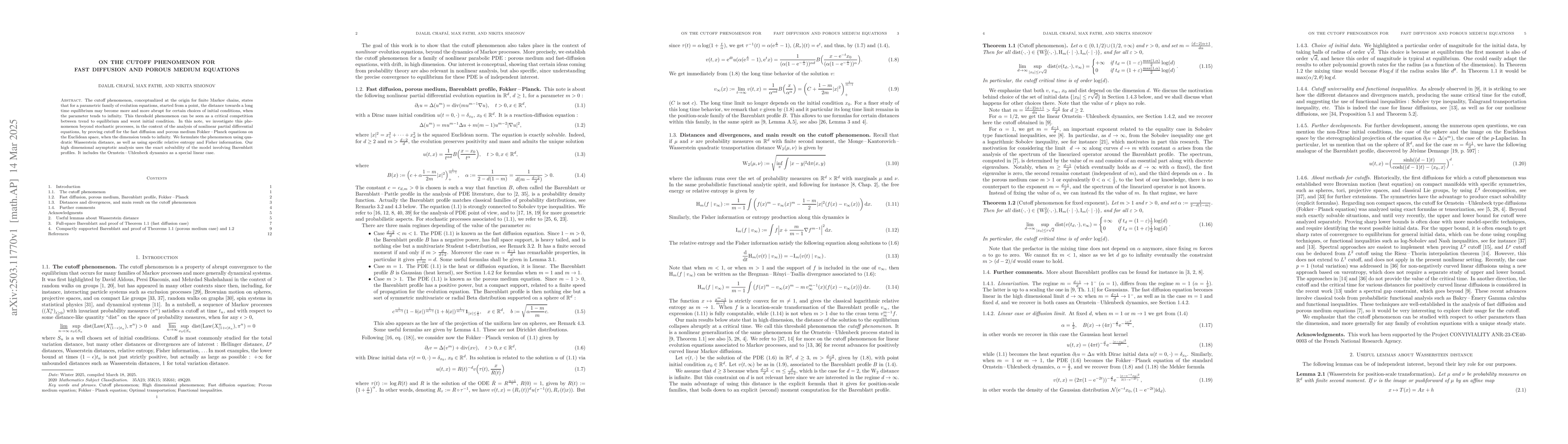 Thumbnail for On the cutoff phenomenon for fast diffusion and porous medium equations