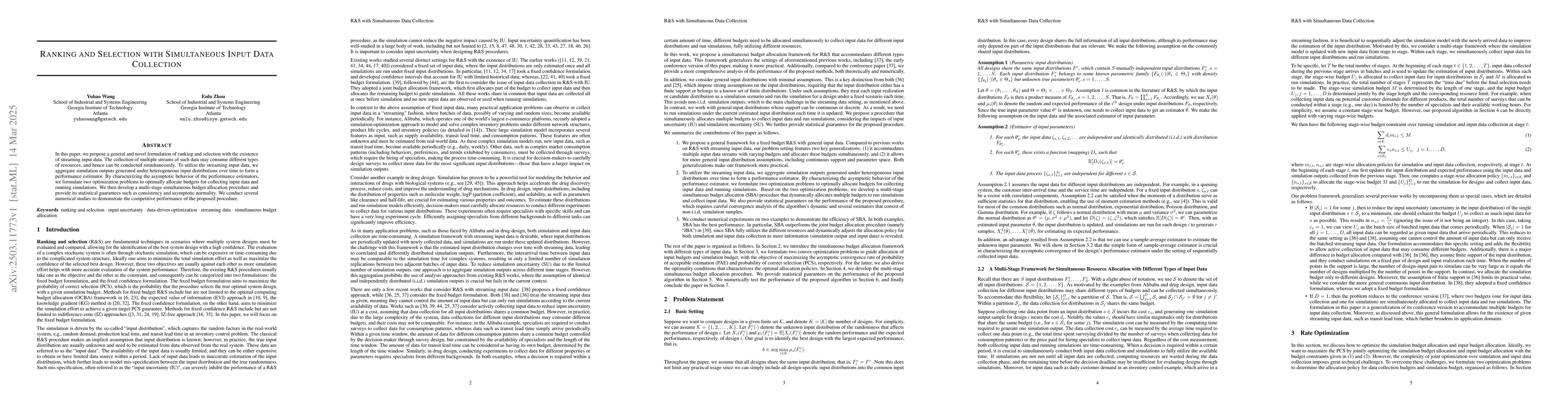 Thumbnail for Ranking and Selection with Simultaneous Input Data Collection