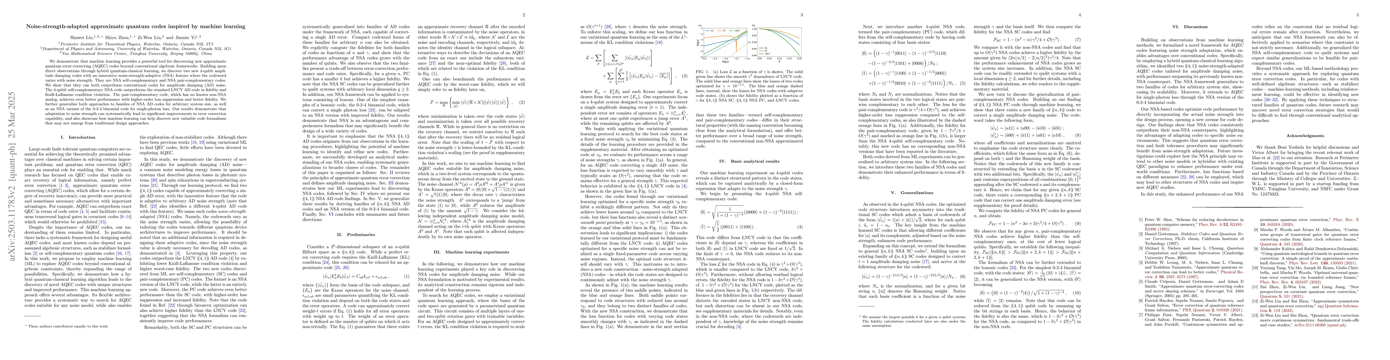 Thumbnail for Noise-strength-adapted approximate quantum codes inspired by machine
  learning