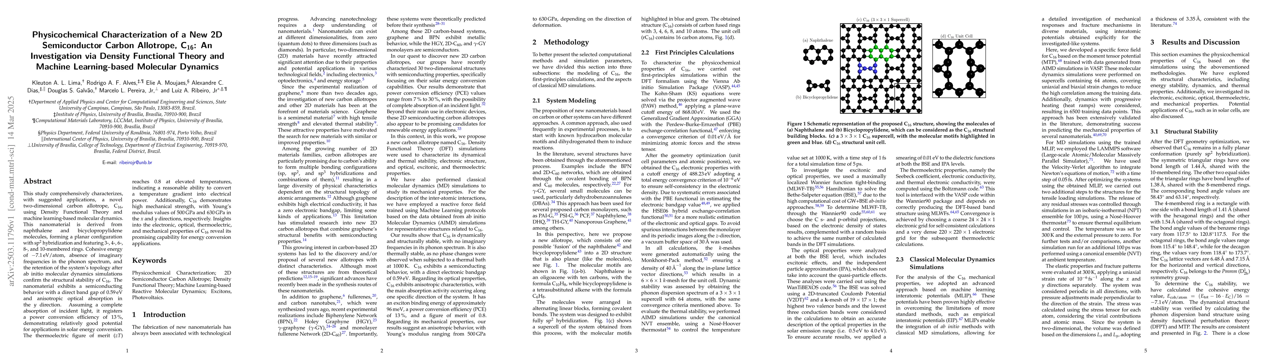Thumbnail for Physicochemical Characterization of a New 2D Semiconductor Carbon
  Allotrope, C16: An Investigation via Density Functional Theory and Machine
  Learning-based Molecular Dynamics