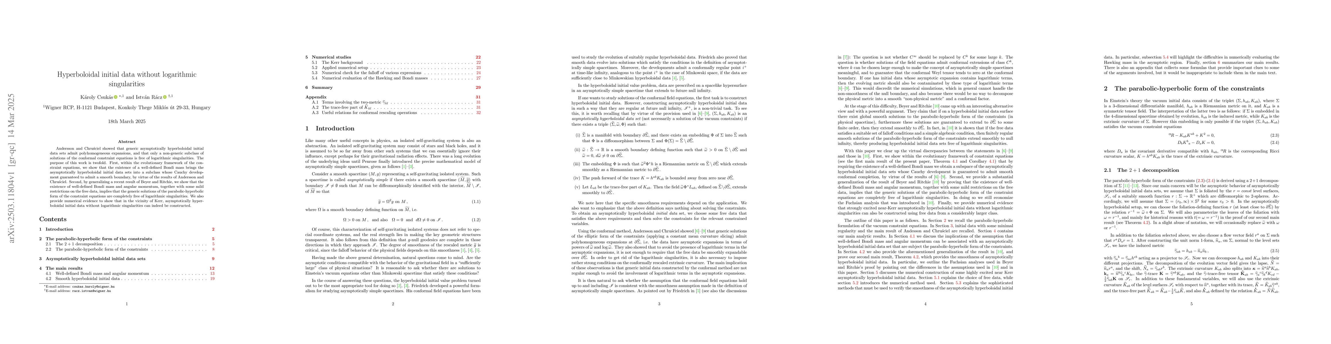 Thumbnail for Hyperboloidal initial data without logarithmic singularities