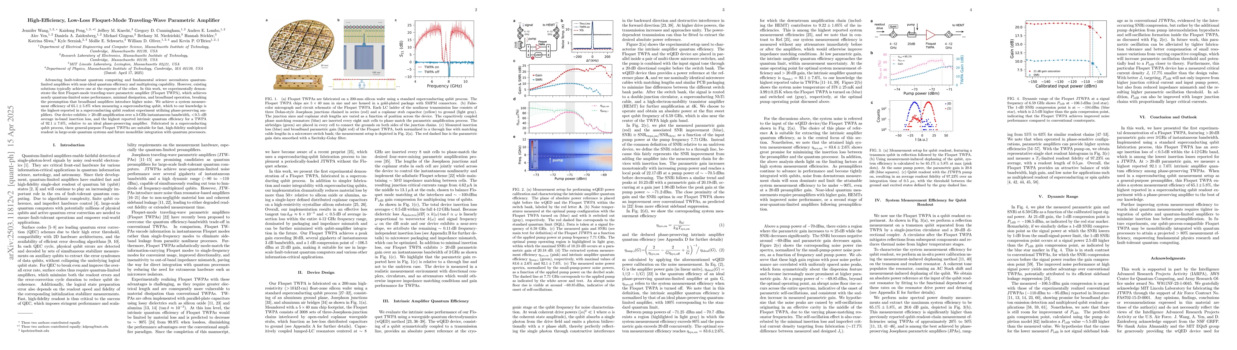 Thumbnail for High-Efficiency, Low-Loss Floquet-mode Traveling Wave Parametric
  Amplifier Characterization and Measurement