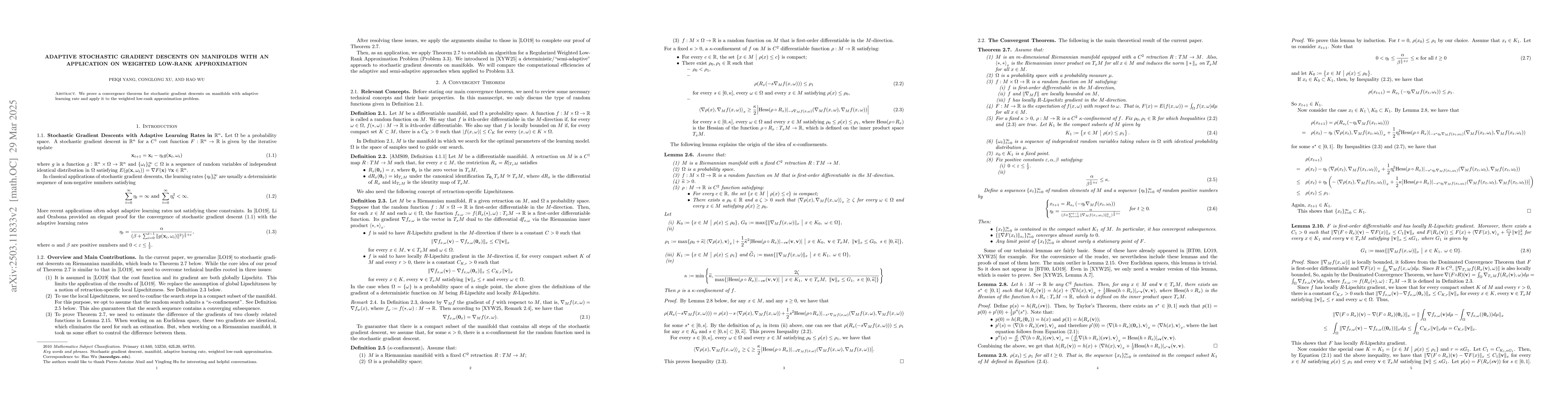 Thumbnail for Adaptive Stochastic Gradient Descents on Manifolds with an Application
  on Weighted Low-Rank Approximation