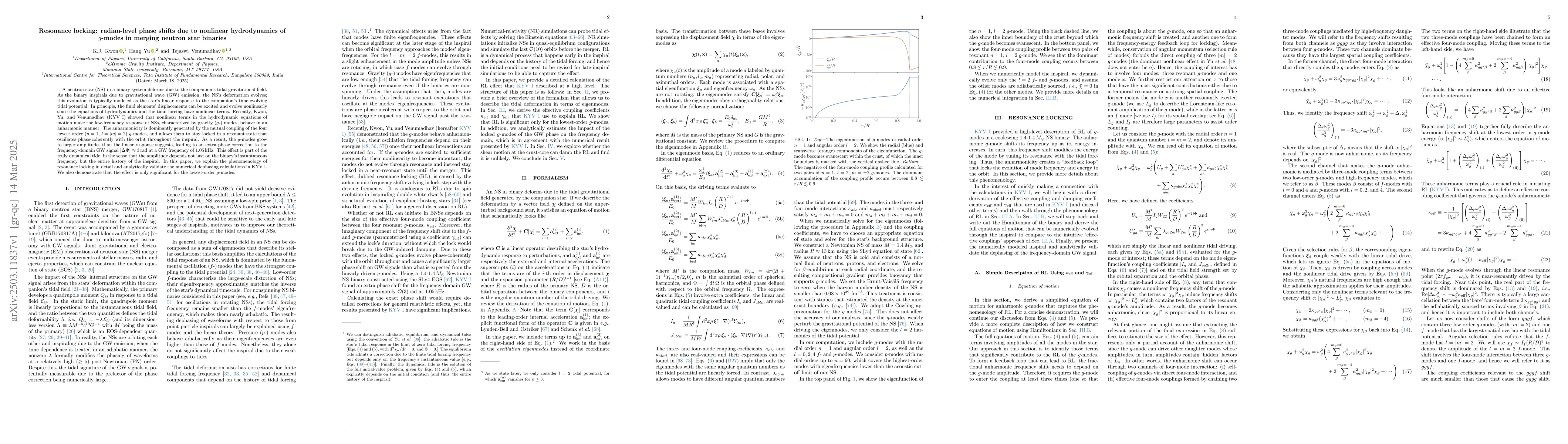Thumbnail for Resonance locking: radian-level phase shifts due to nonlinear
  hydrodynamics of $g$-modes in merging neutron star binaries