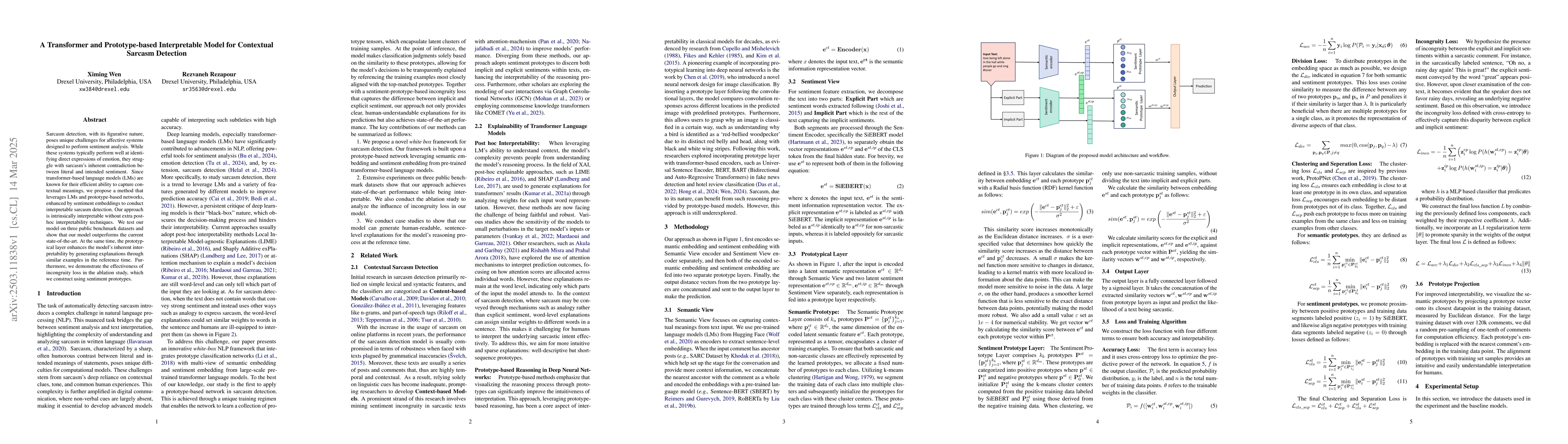 Thumbnail for A Transformer and Prototype-based Interpretable Model for Contextual
  Sarcasm Detection