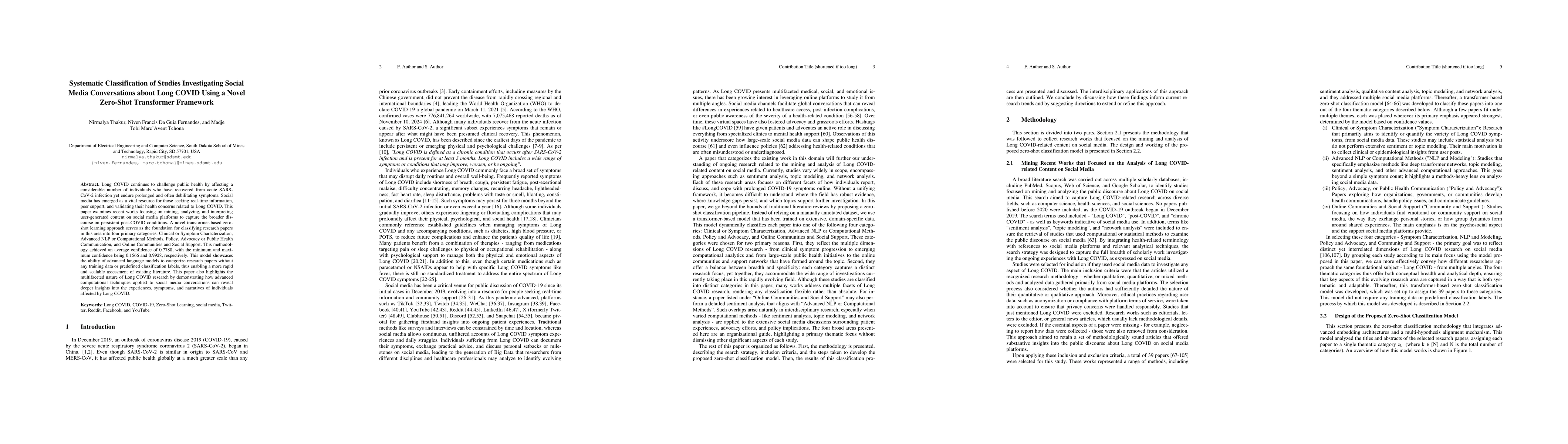 Thumbnail for Systematic Classification of Studies Investigating Social Media
  Conversations about Long COVID Using a Novel Zero-Shot Transformer Framework