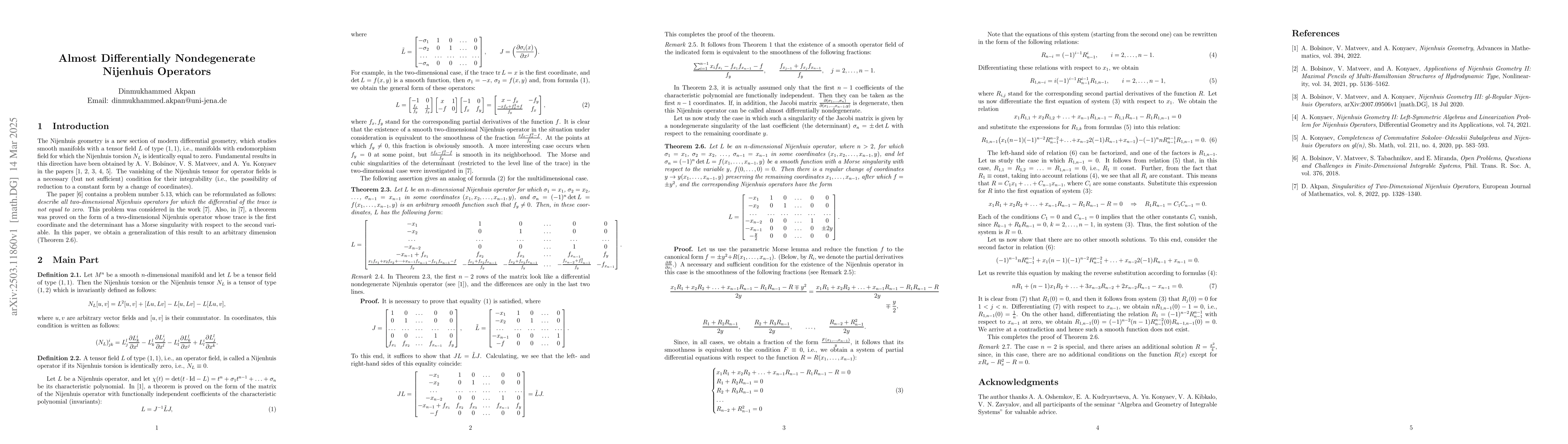 Thumbnail for Almost Differentially Nondegenerate Nijenhuis Operators