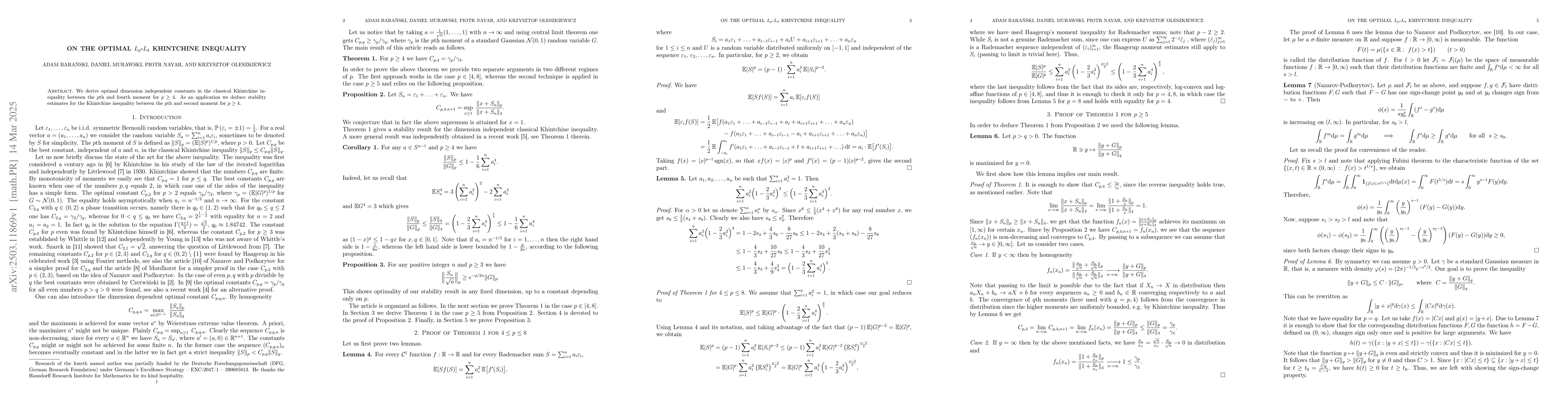 Thumbnail for On the optimal $L_p$-$L_4$ Khintchine inequality