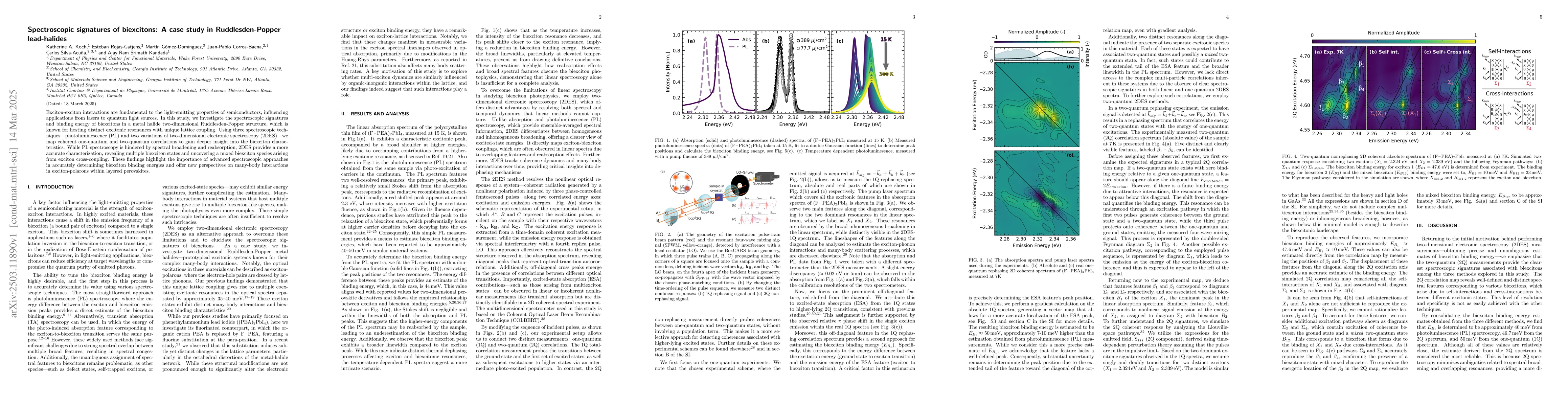 Thumbnail for Spectroscopic signatures of biexcitons: A case study in
  Ruddlesden-Popper lead-halides