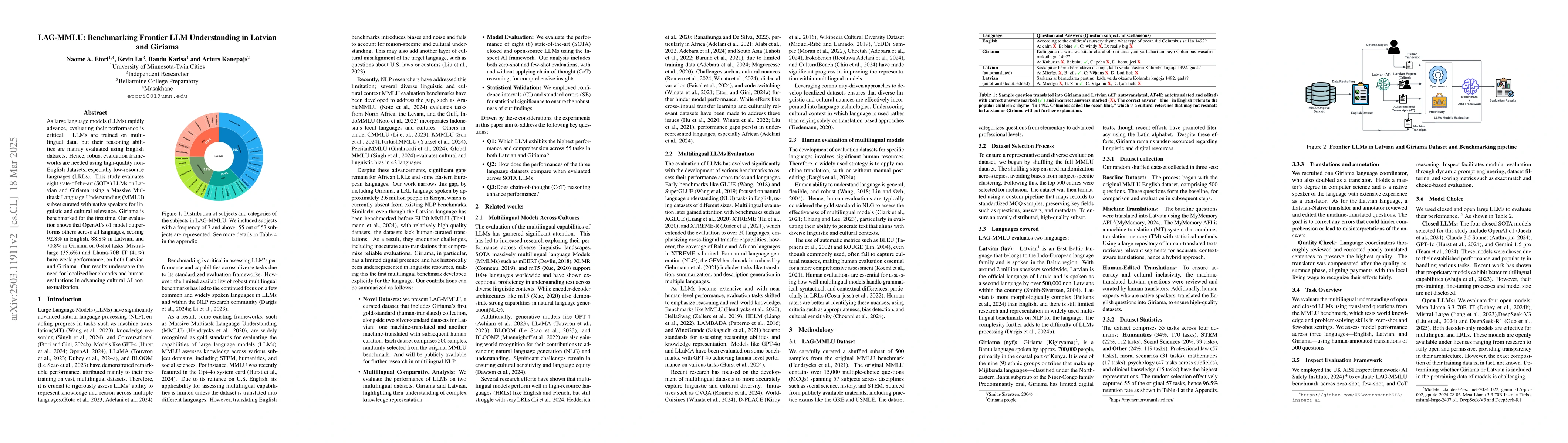 Thumbnail for LAG-MMLU: Benchmarking Frontier LLM Understanding in Latvian and Giriama