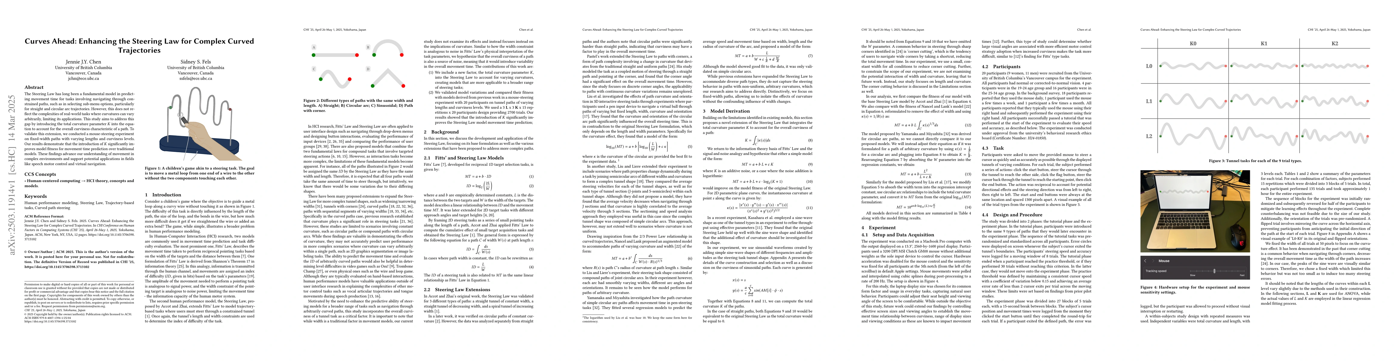 Thumbnail for Curves Ahead: Enhancing the Steering Law for Complex Curved Trajectories