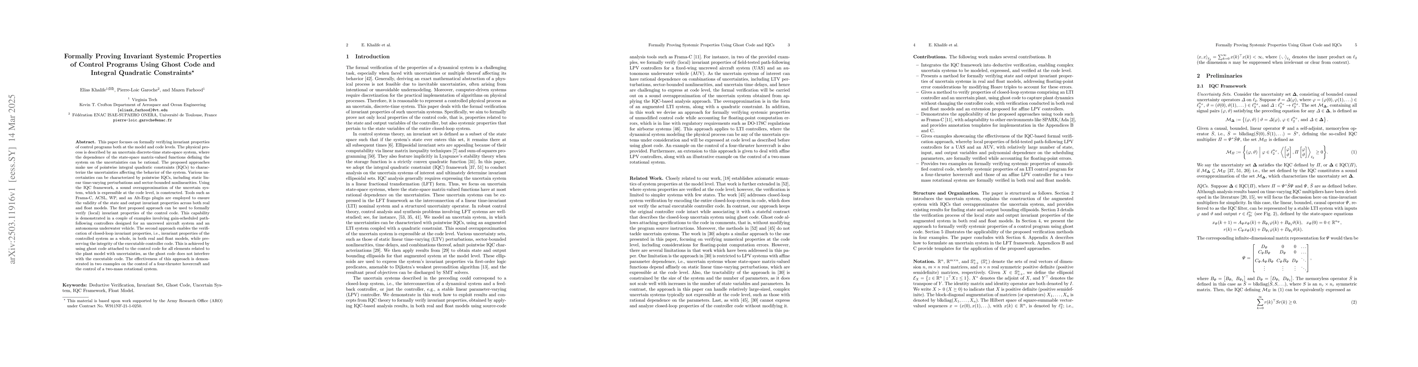 Thumbnail for Formally Proving Invariant Systemic Properties of Control Programs Using
  Ghost Code and Integral Quadratic Constraints