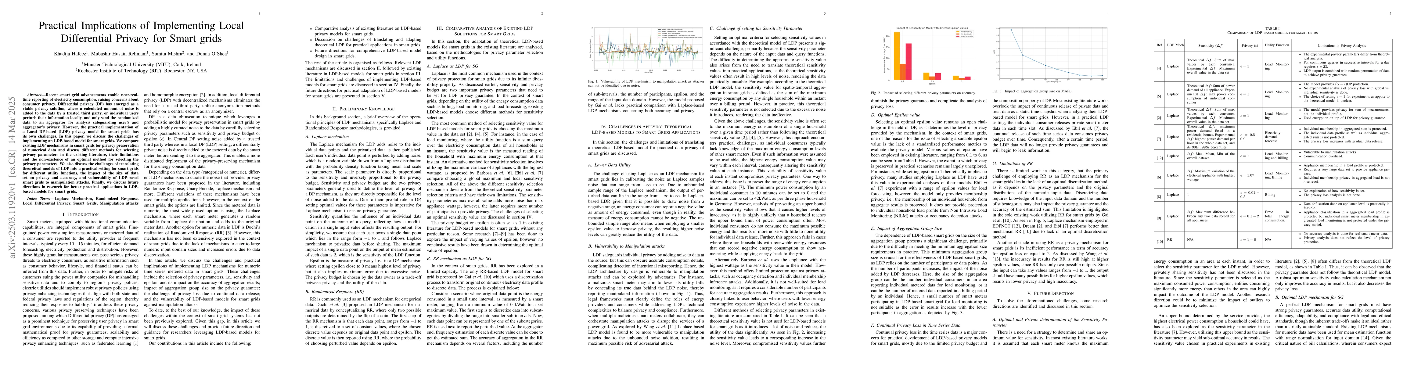 Thumbnail for Practical Implications of Implementing Local Differential Privacy for
  Smart grids
