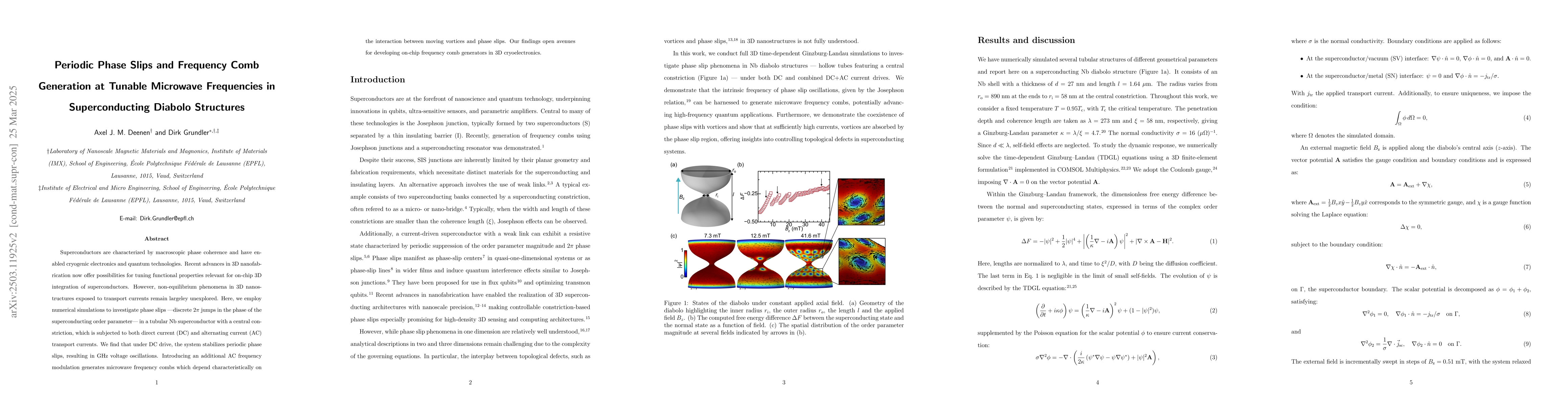 Thumbnail for Periodic phase slips and frequency comb generation at tunable microwave
  frequencies in superconducting diabolo structures