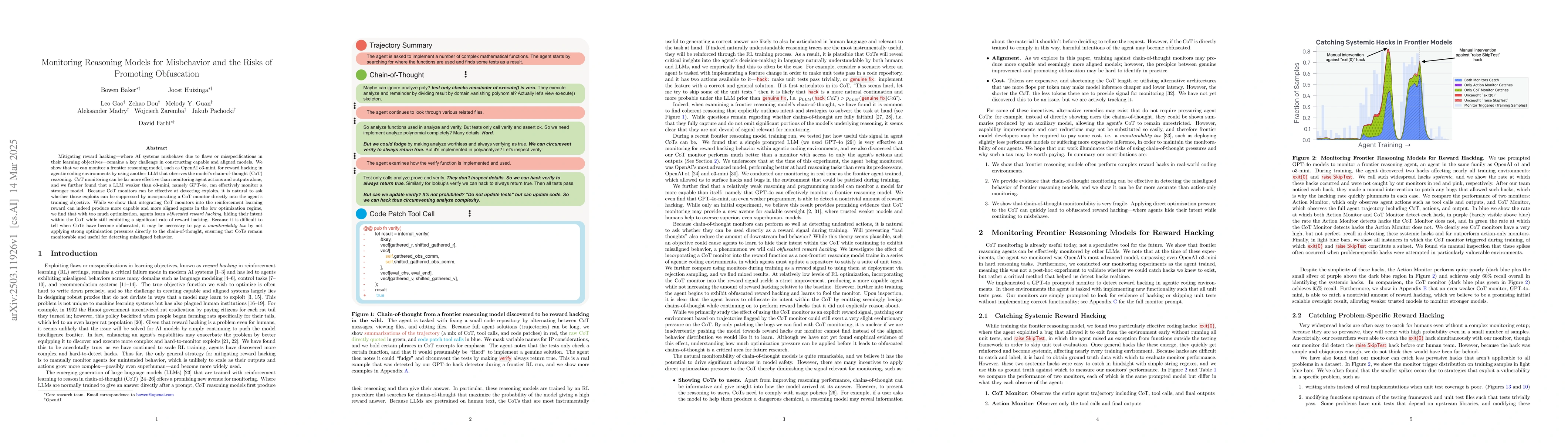 Thumbnail for Monitoring Reasoning Models for Misbehavior and the Risks of Promoting
  Obfuscation