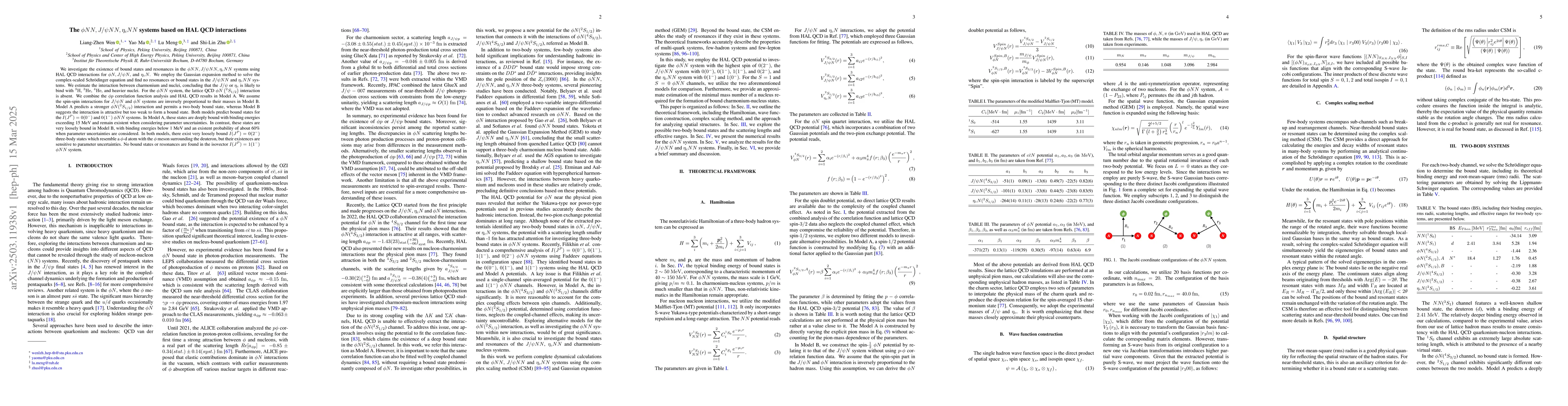 Thumbnail for The ${φNN,J/ψNN,η_c NN}$ systems based on HAL QCD
  interactions