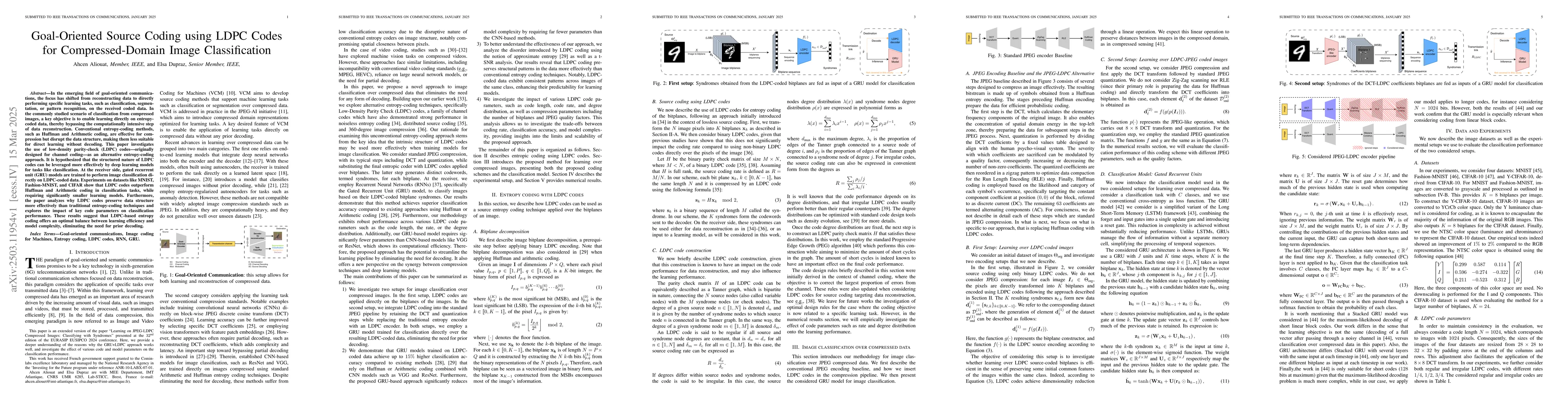 Thumbnail for Goal-Oriented Source Coding using LDPC Codes for Compressed-Domain Image
  Classification