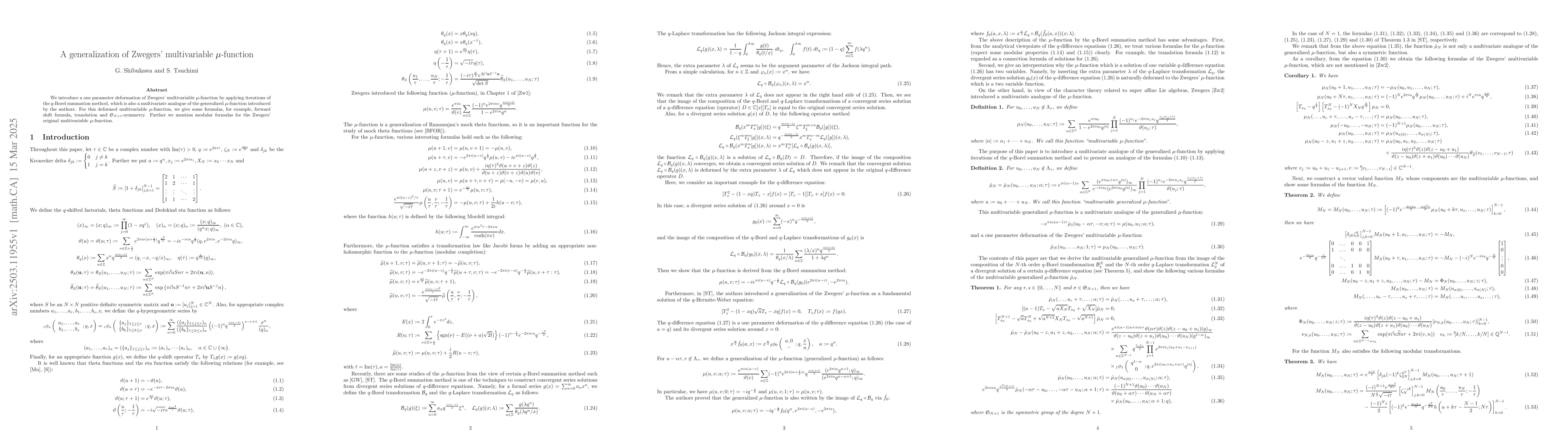 Thumbnail for A generalization of Zwegers' multivariable $μ$-function