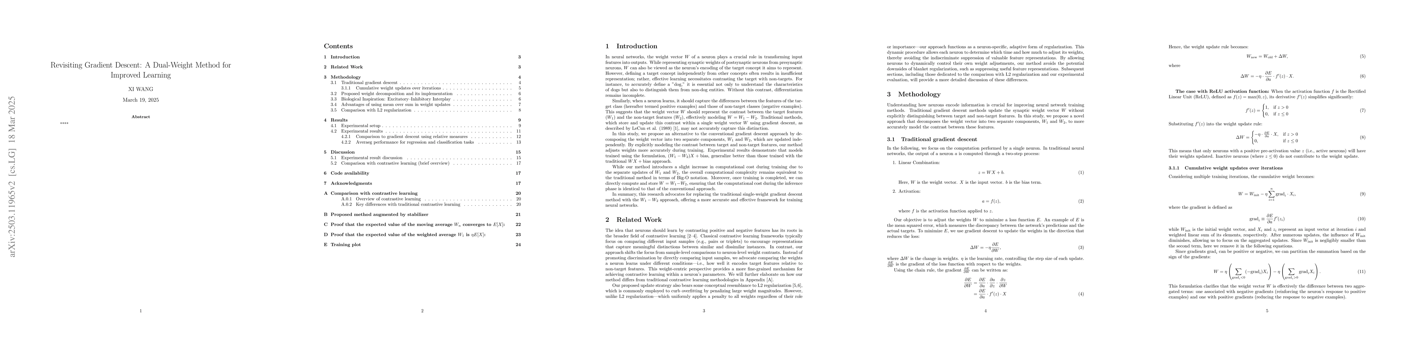 Thumbnail for Revisiting Gradient Descent: A Dual-Weight Method for Improved Learning