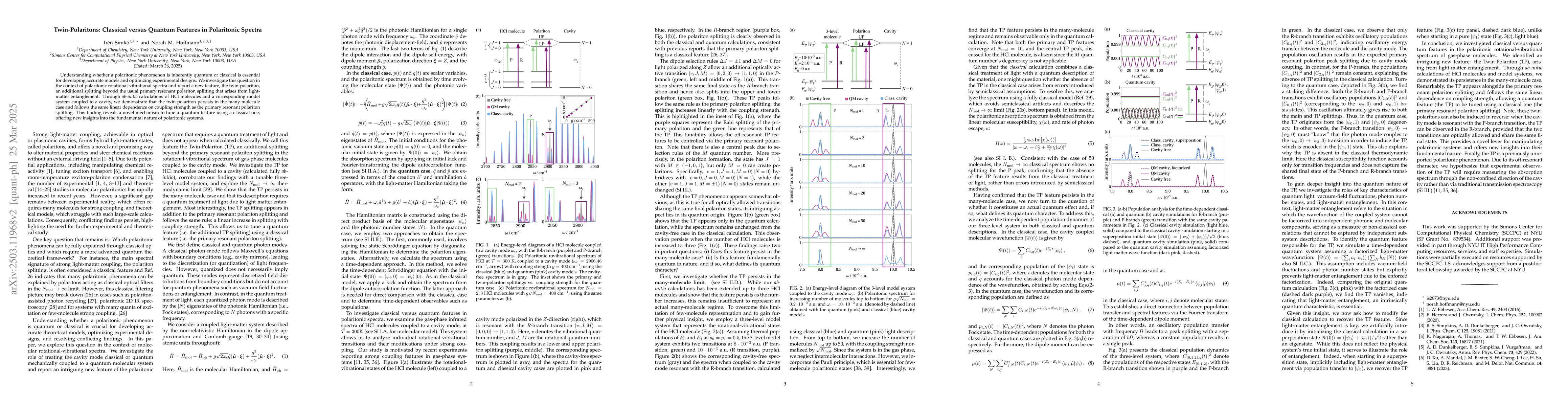Thumbnail for Twin-Polaritons: Classical versus Quantum Features in Polaritonic
  Spectra