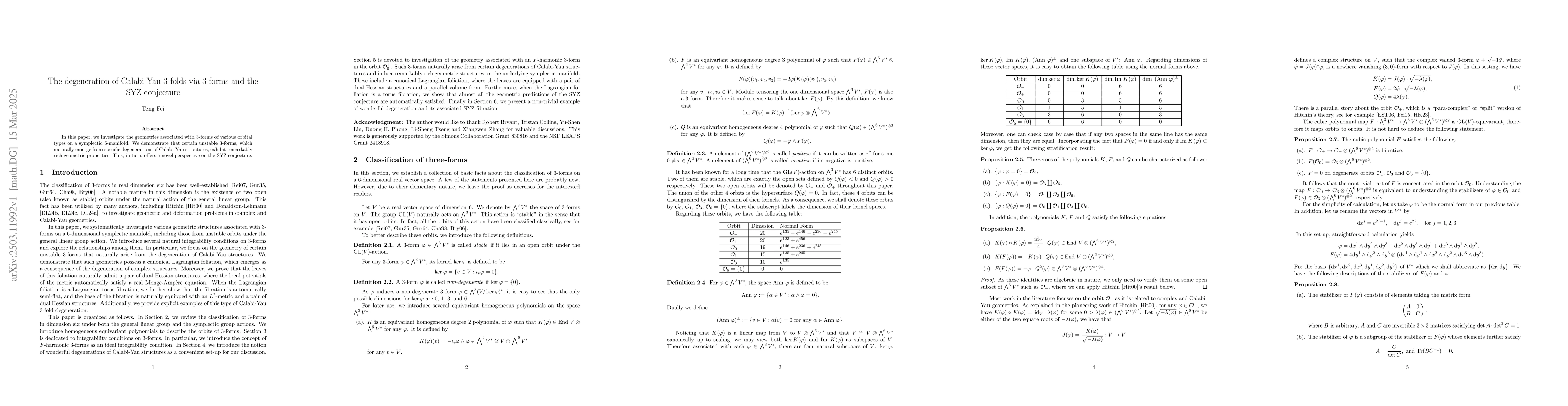 Thumbnail for The degeneration of Calabi-Yau 3-folds via 3-forms and the SYZ
  conjecture