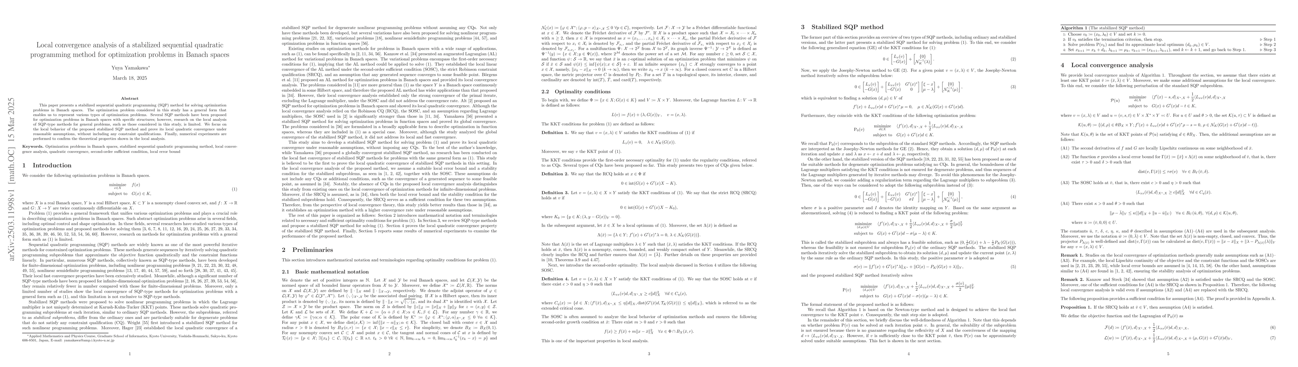Thumbnail for Local convergence analysis of a stabilized sequential quadratic
  programming method for optimization problems in Banach spaces