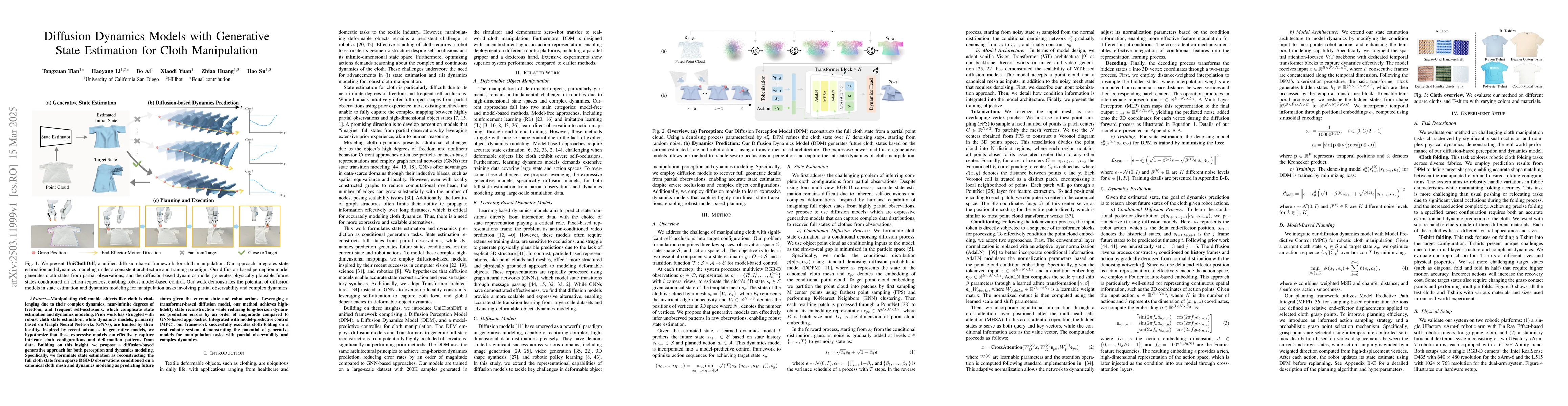 Thumbnail for Diffusion Dynamics Models with Generative State Estimation for Cloth
  Manipulation