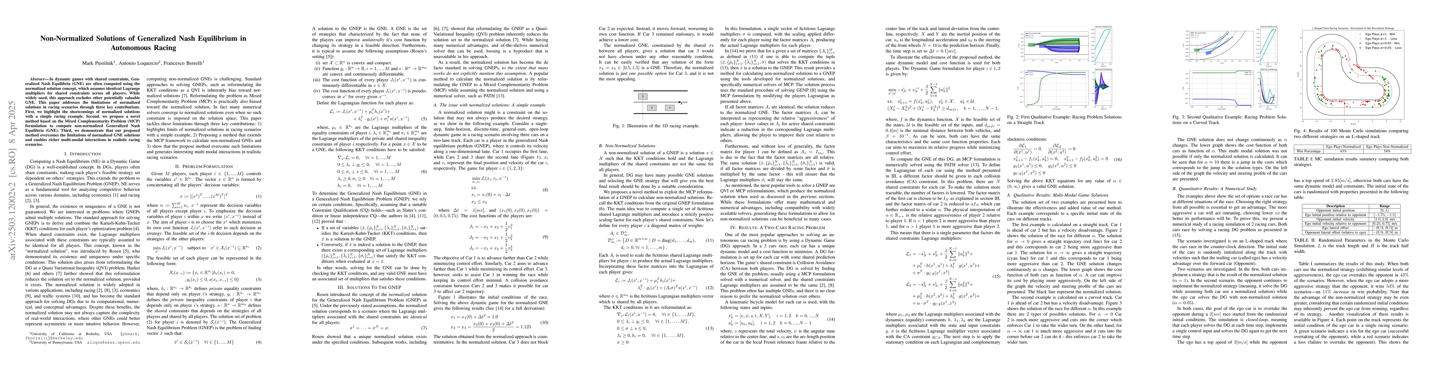 Thumbnail for Non-Normalized Solutions of Generalized Nash Equilibrium in Autonomous
  Racing
