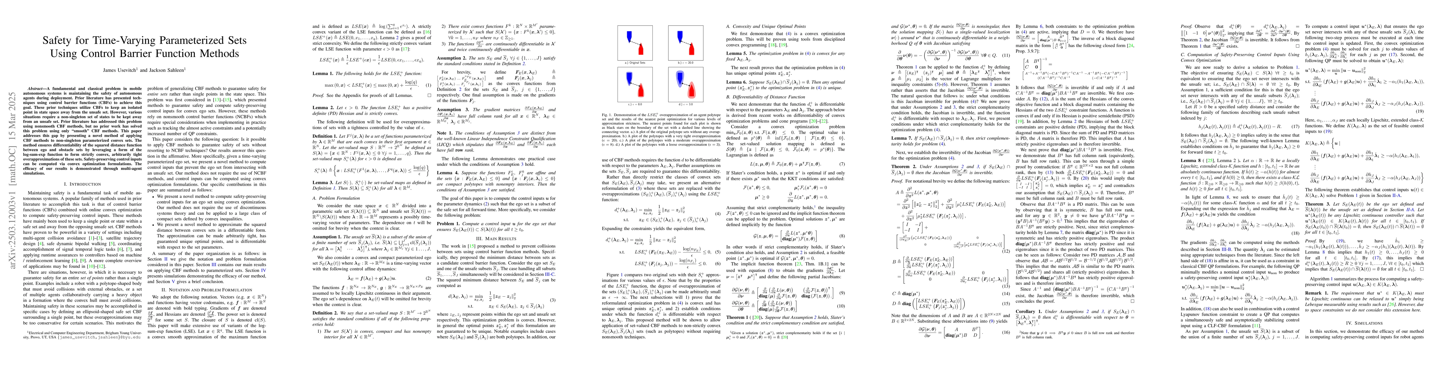 Thumbnail for Safety for Time-Varying Parameterized Sets Using Control Barrier
  Function Methods