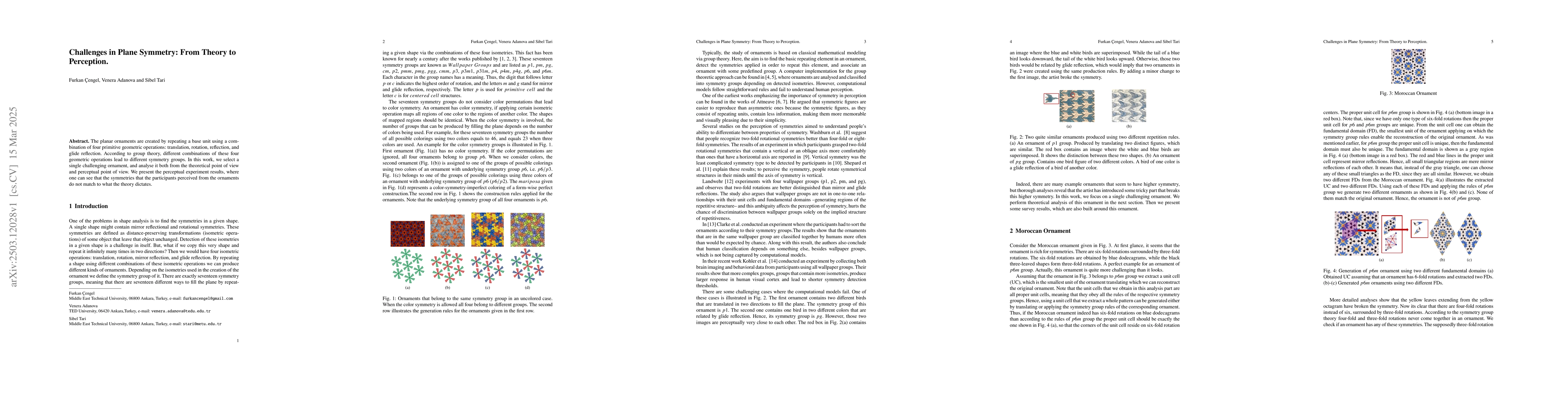 Thumbnail for Challenges in Plane Symmetry: From Theory to Perception