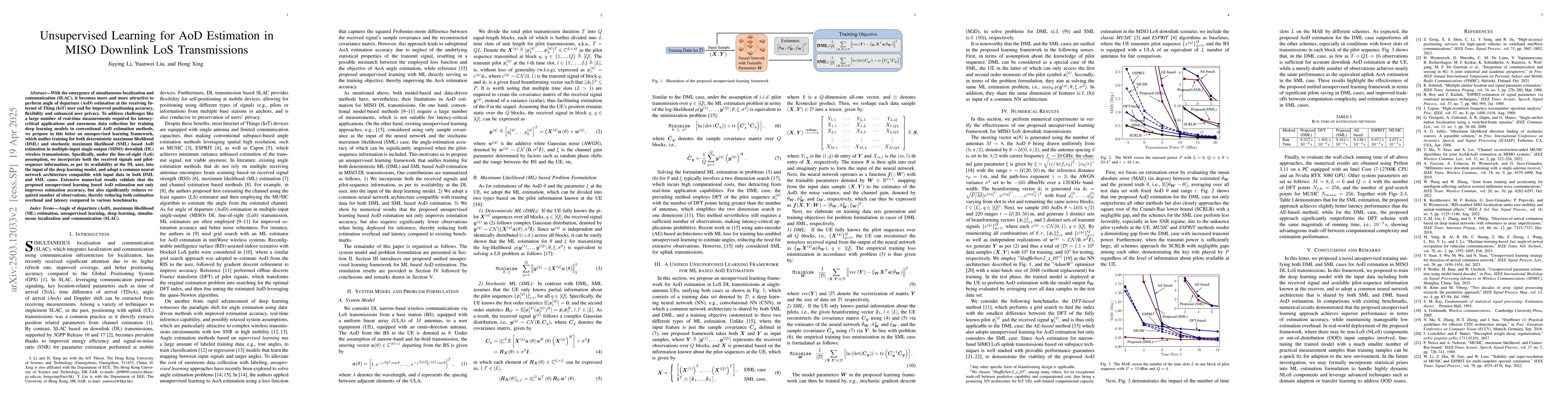 Thumbnail for Unsupervised Learning for AoD Estimation in MISO Downlink LoS
  Transmissions