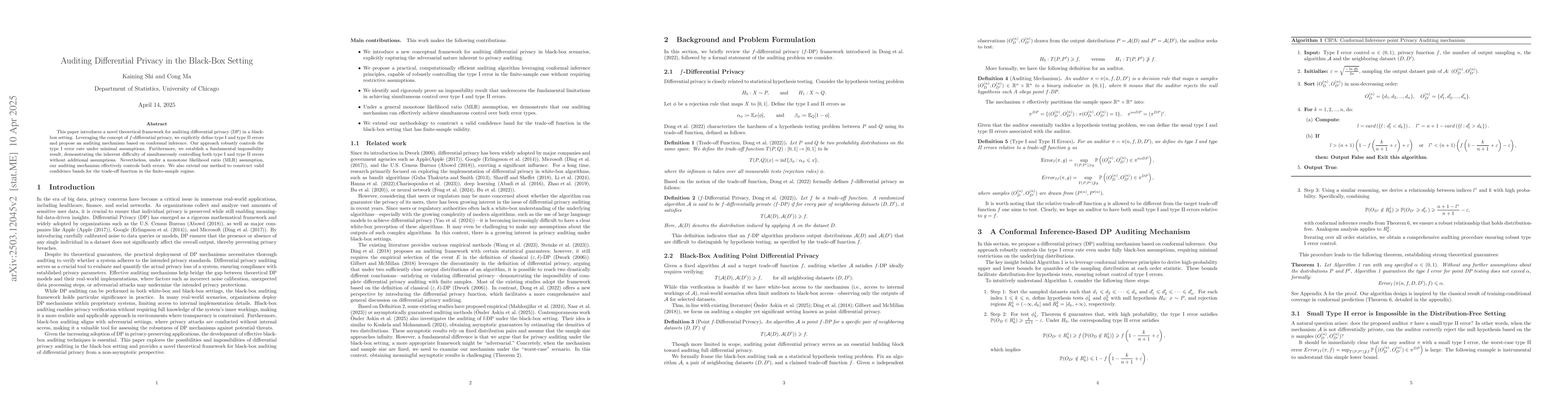 Thumbnail for Auditing Differential Privacy in the Black-Box Setting