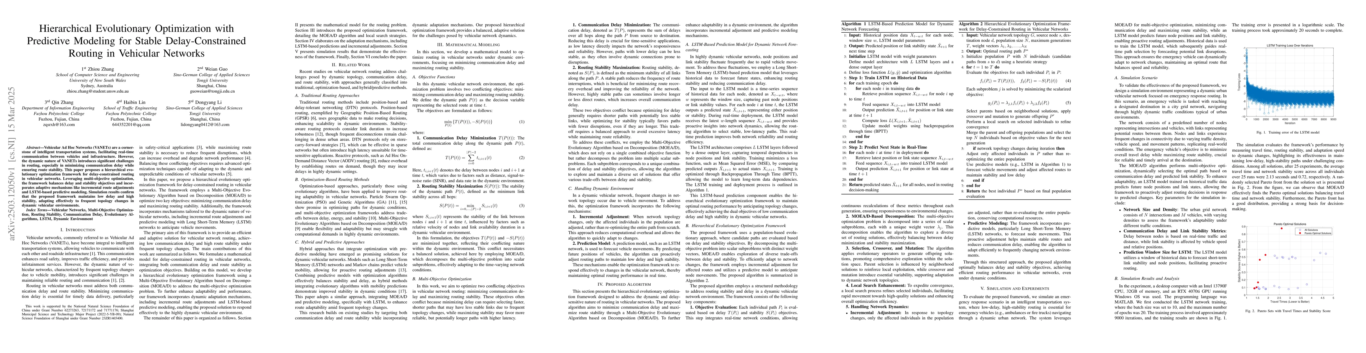 Thumbnail for Hierarchical Evolutionary Optimization with Predictive Modeling for
  Stable Delay-Constrained Routing in Vehicular Networks