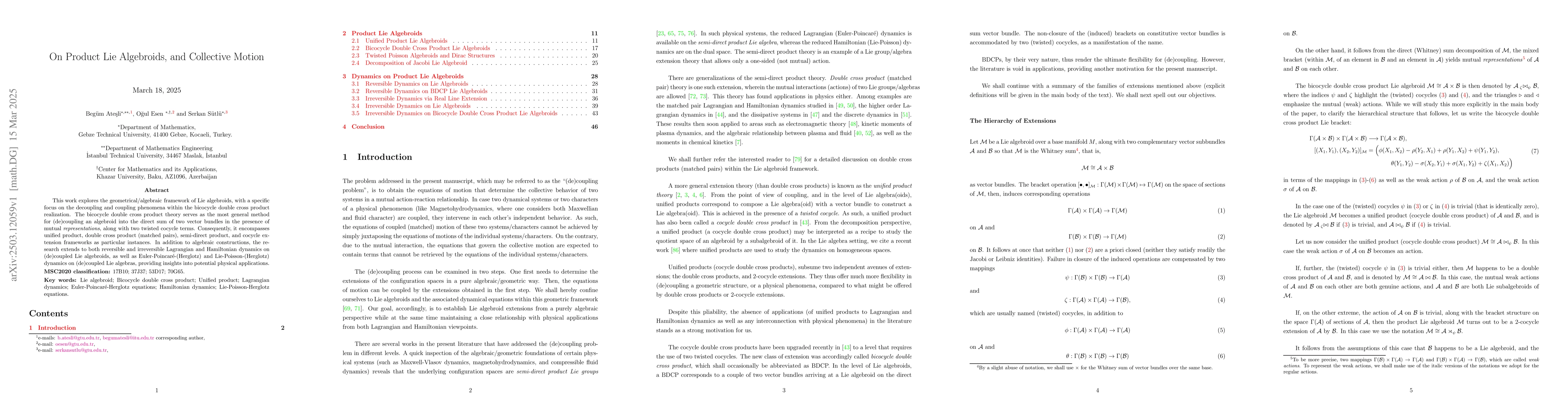 Thumbnail for On Product Lie Algebroids, and Collective Motion