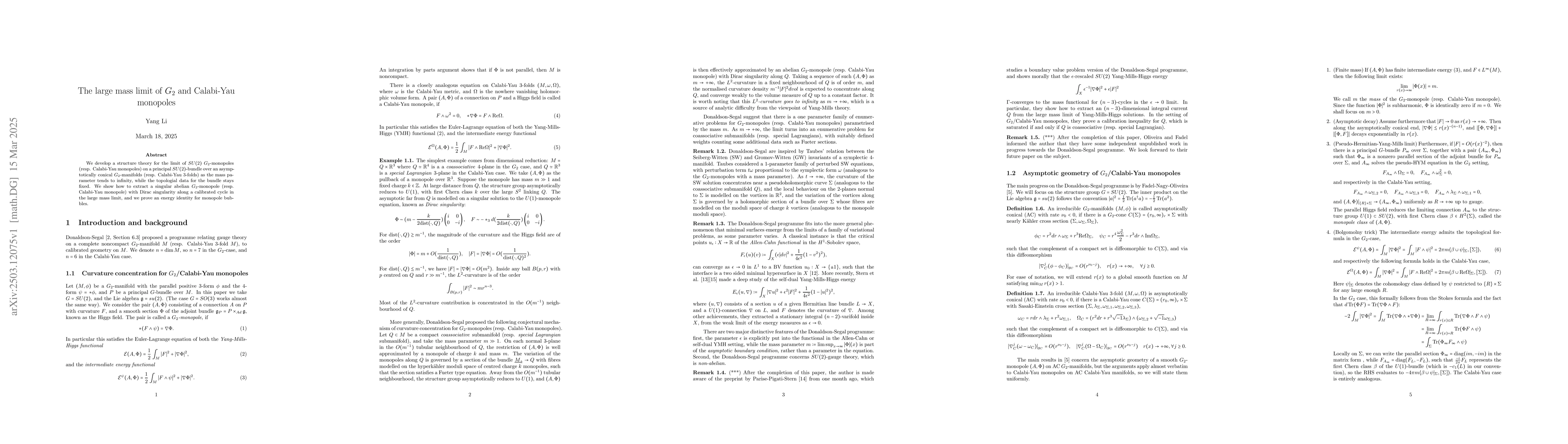 Thumbnail for The large mass limit of $G_2$ and Calabi-Yau monopoles