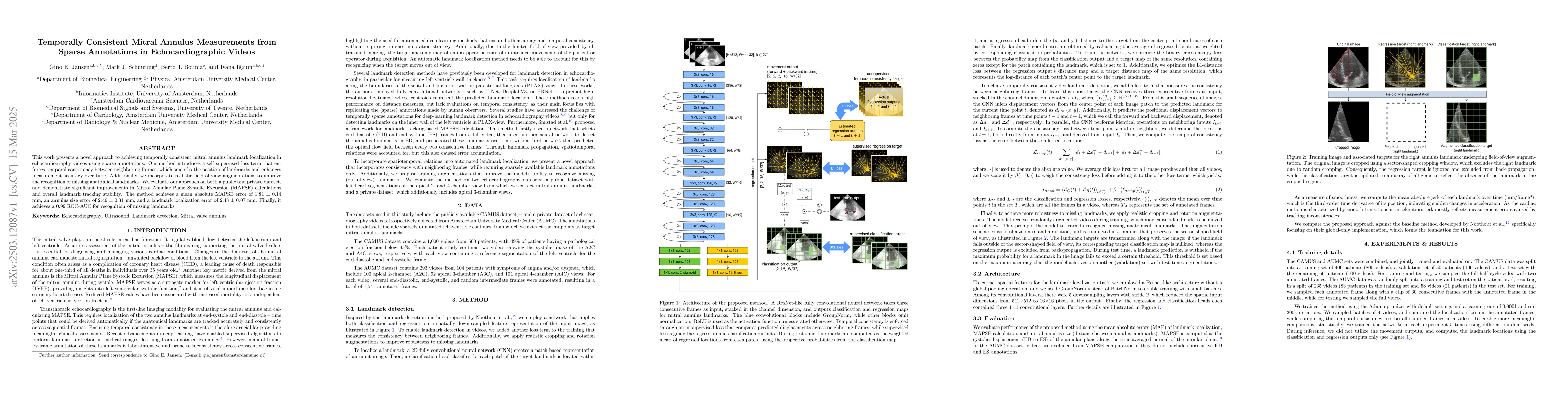 Thumbnail for Temporally Consistent Mitral Annulus Measurements from Sparse
  Annotations in Echocardiographic Videos