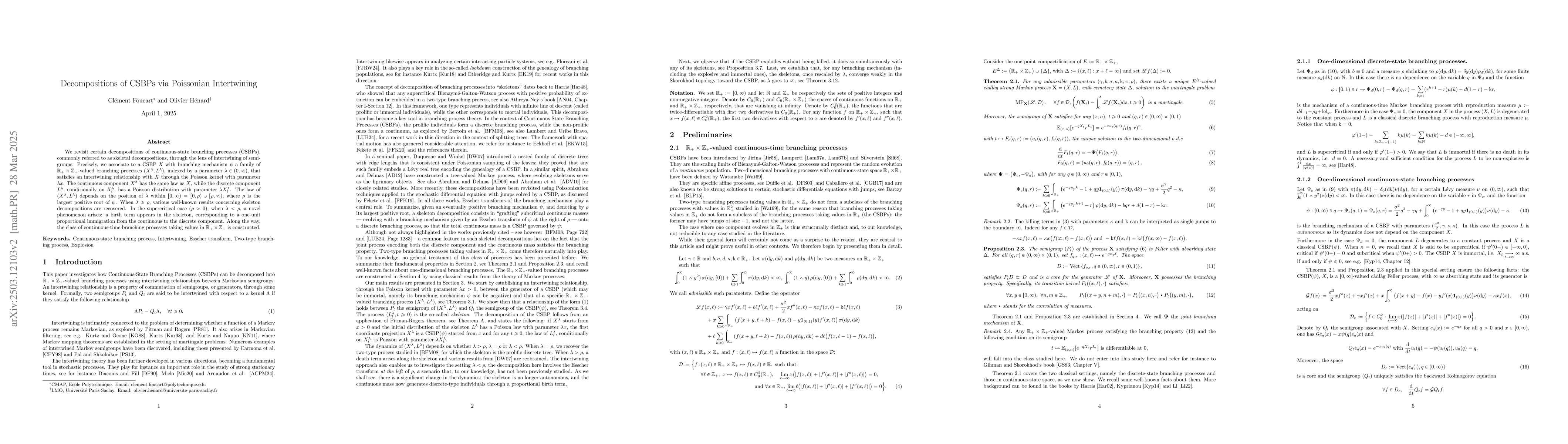 Thumbnail for Decompositions of CSBPs via Poissonian Intertwining